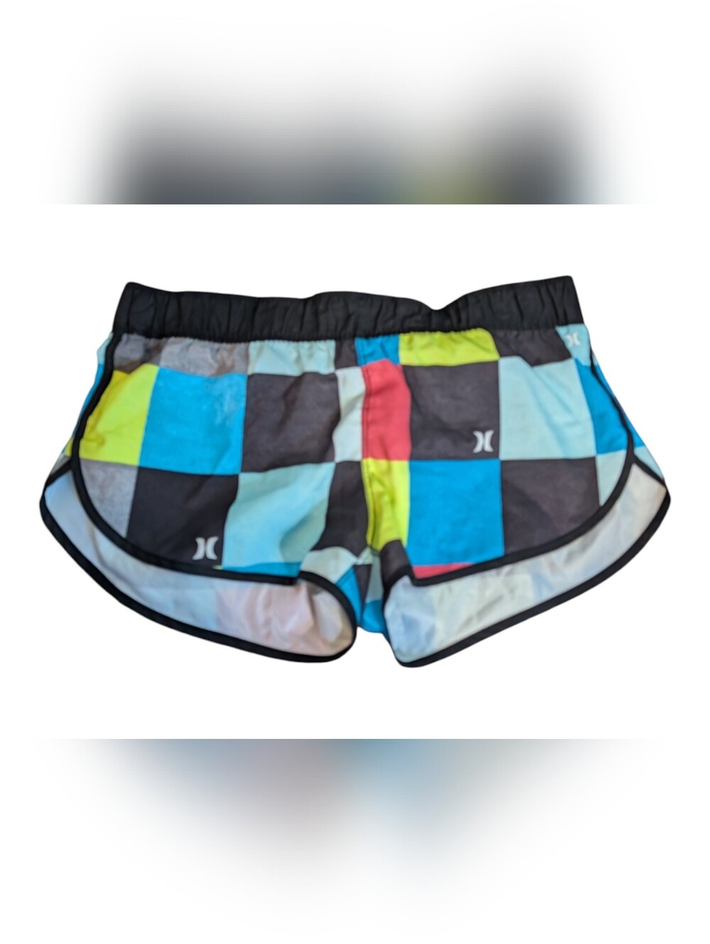 Hurley XL Colorblock Running Shorts Geometric Athletic Dolphin Hem Activewear - Picture 2 of 6